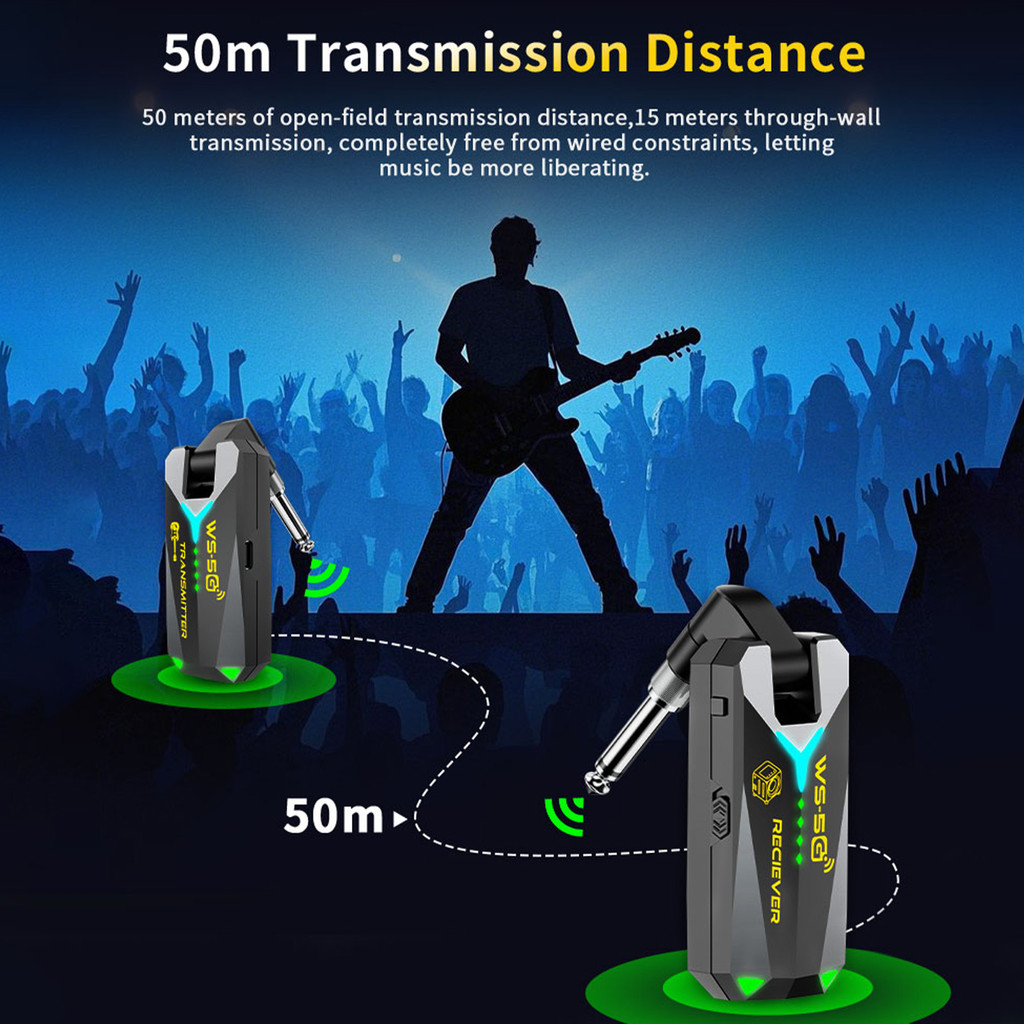 Dubth 5.8G ไร้สายกีตาร์ระบบเสียงเครื่องส่งสัญญาณสตูดิโอ 50 M Range 5.5ms Latency ต่ําชาร์จ 210 Degr