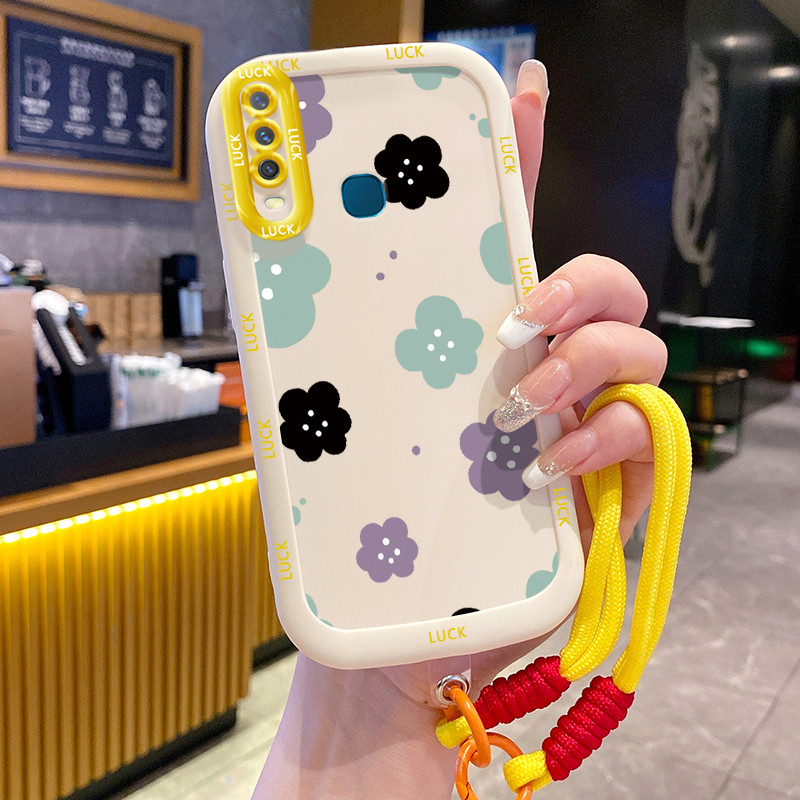 เคสสำหรับ VIVO Y12 Y15 Y17 Y11 2019 Y12i Y3 Y3s 2020 เคสโทรศัพท์ดอกไม้หมีซิลิโคนสายคล้องกันกระแทก