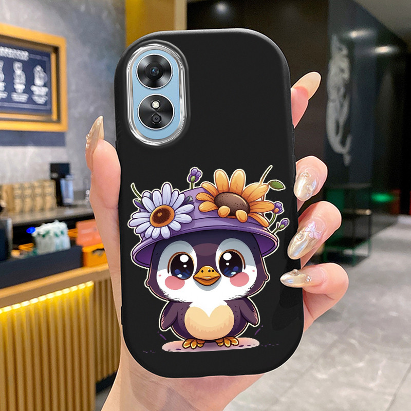 เคสสำหรับ OPPO A17 A17K เคสโทรศัพท์กลมและอ้วนเพนกวินซิลิโคนเสื้อแจ็กเก็ตผ้านุ่ม