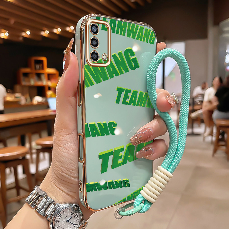 HIJAU HP เคสโทรศัพท์สําหรับ OPPO A74 A95 F19 F19s Reno 6 Lite กรณีทีมWANG Letter Motif Mint สีเขียวฟ