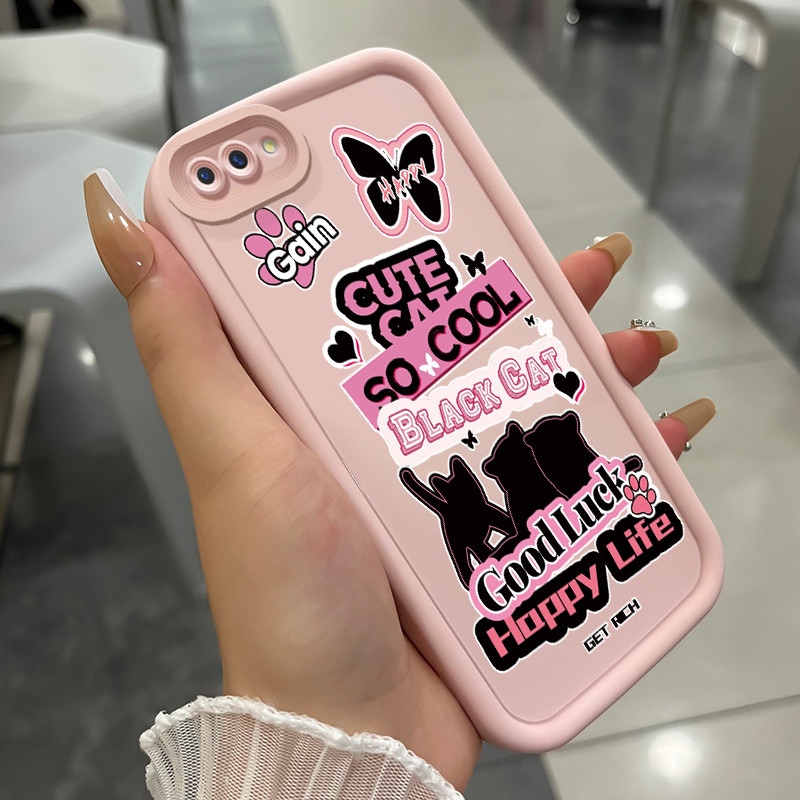 เคสสำหรับ OPPO A5 A3s A12E Realme C1 เคสโทรศัพท์แมวผีเสื้อสามสีซิลิโคนกันกระแทก