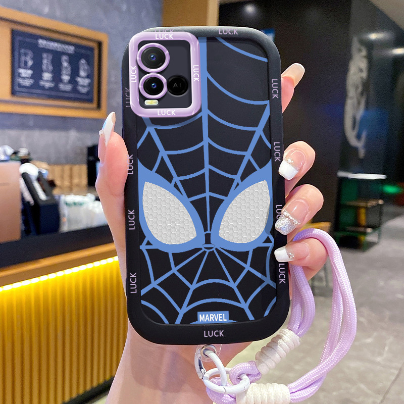 เคสสำหรับ VIVO Y21 Y21s Y21t Y21a Y21G Y33s Y33t เคสโทรศัพท์แมงมุมสายคล้องซิลิโคนกันกระแทก