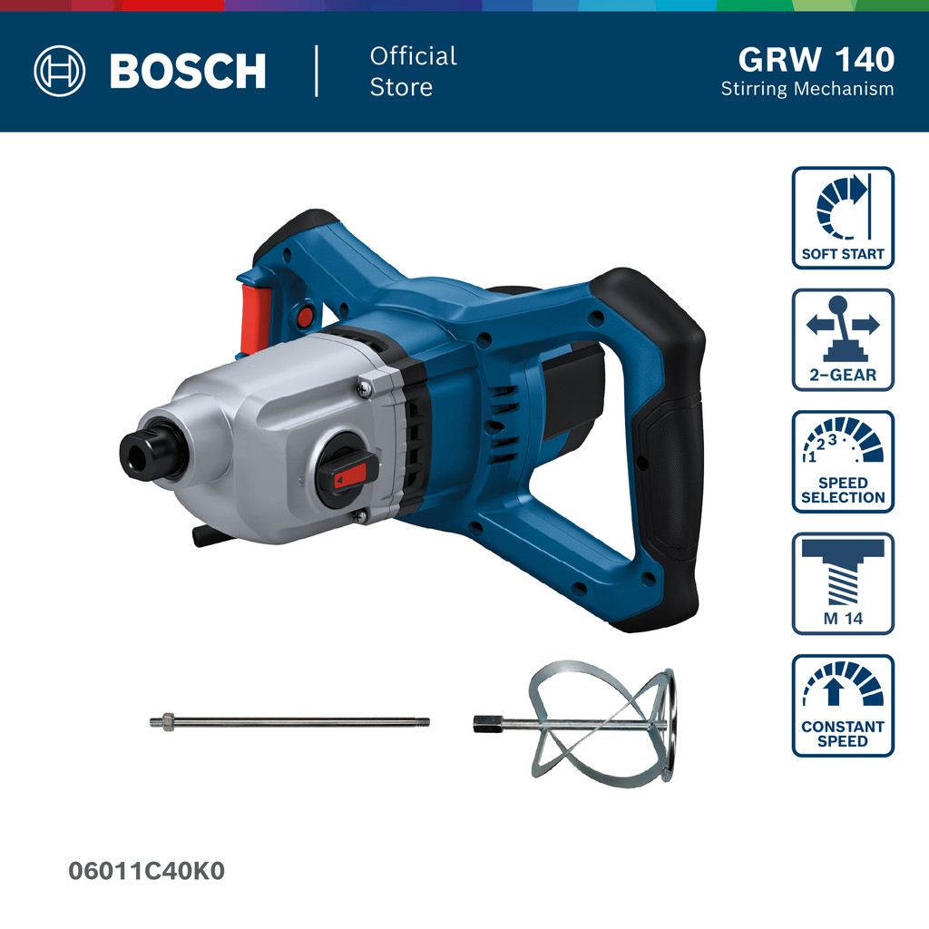 BOSCH GRW 140 Professional เครื่องผสมปูน/สี 1400W ด้ามจับวงล้อ (รหัส 06011C40K0)