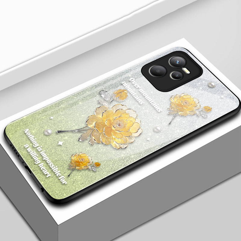 เคสสำหรับ Realme C35 เคสโทรศัพท์ดอกไม้เปลือกแก้วกันกระแทก