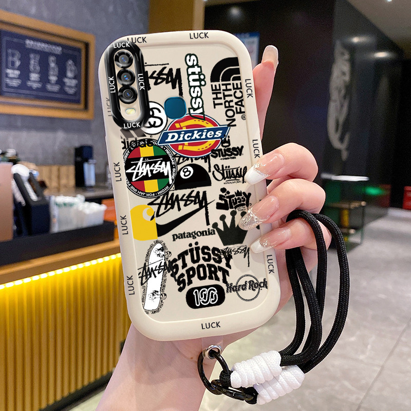 เคสสำหรับ VIVO Y12 Y15 Y17 Y11 2019 Y12i Y3 Y3s 2020 เคสโทรศัพท์แบรนด์อินเทรนด์สายคล้องซิลิโคนกันกระแทก