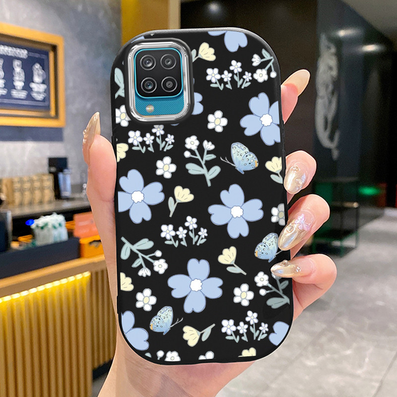 เคสสำหรับ Samsung Galaxy A12 4G A12 5G A22 4G M12 F12 เคสโทรศัพท์ดอกไม้ซิลิโคนกลมและอ้วนซอฟต์เชลล์