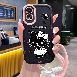 เคสสำหรับ OPPO A18 A38 เคสโทรศัพท์แมวสายคล้องซิลิโคนกันกระแทก