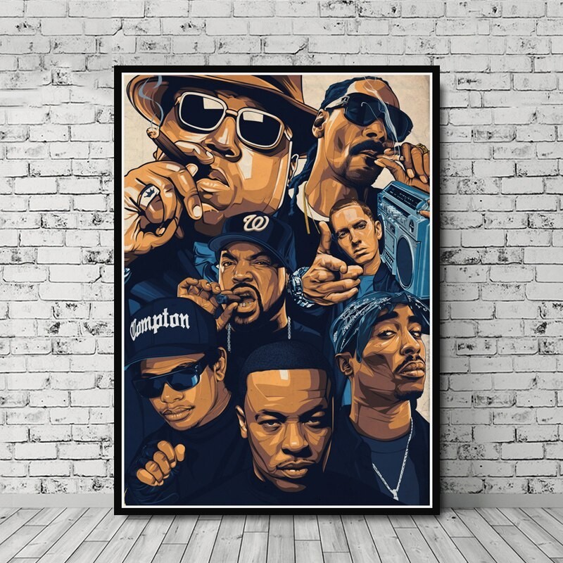 Nt-005 West Biggie Notorous 2pac Jay-z Nwa Stars Collage โปสเตอร์ Wall Art ภาพพิมพ์ผ้าใบ 08