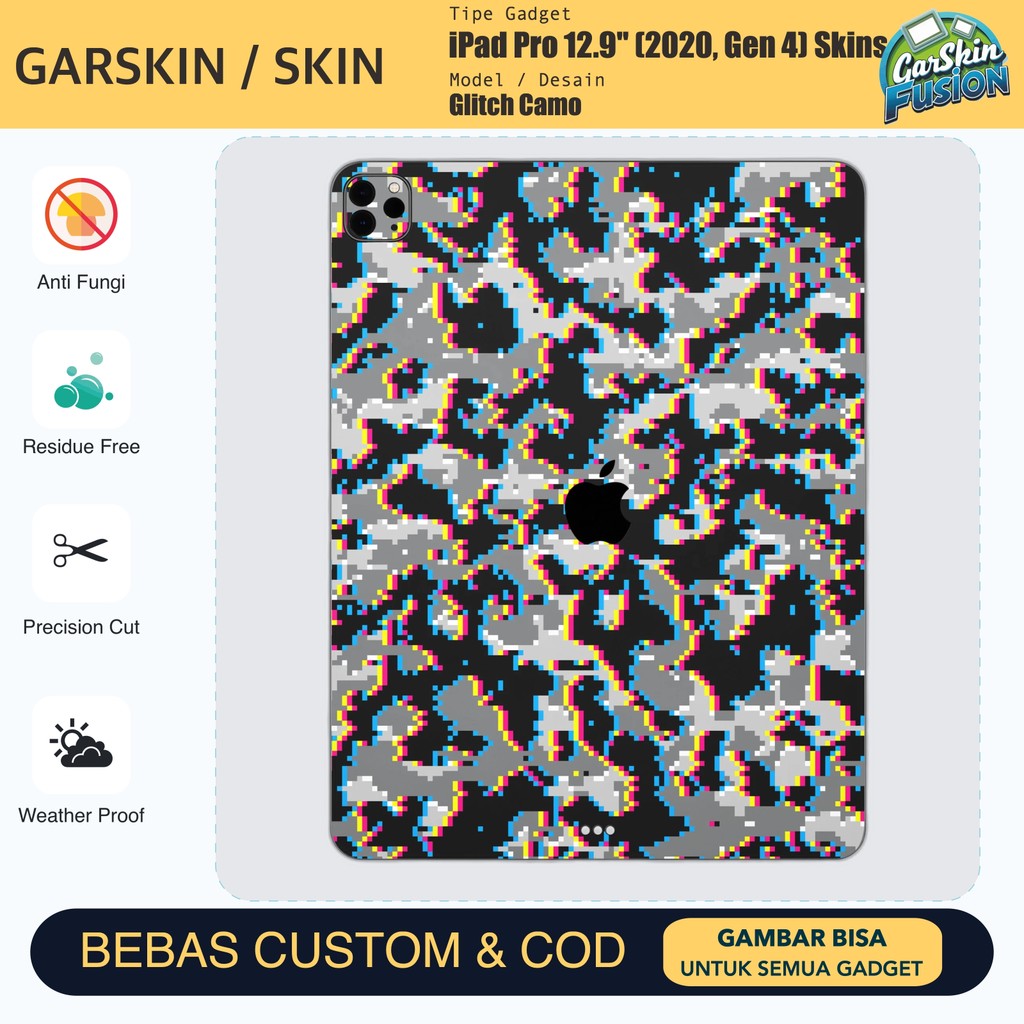 Skin Vinyl iPad Pro 12.9 นิ้ว (2020) Gen 4) Glitch Camo Anti Scratch Protector Case | โดยฟิวชั่น | ร