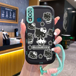 เคสสำหรับ VIVO Y12 Y15 Y17 Y11 2019 Y12i Y3 Y3s 2020 เคสโทรศัพท์แมวสายคล้องซิลิโคนกันกระแทก