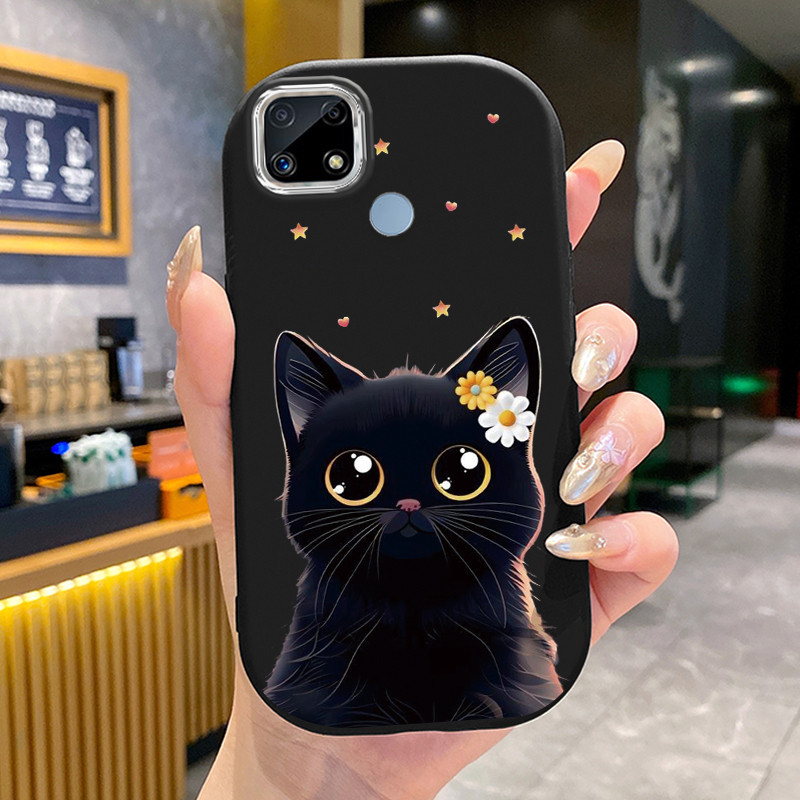 เคสสำหรับ Realme C12 C25 C25s C21Y C25Y Narzo 20 30A 50A เคสโทรศัพท์กลมและอ้วนแมวซิลิโคนเสื้อแจ็กเก็ตผ้านุ่ม