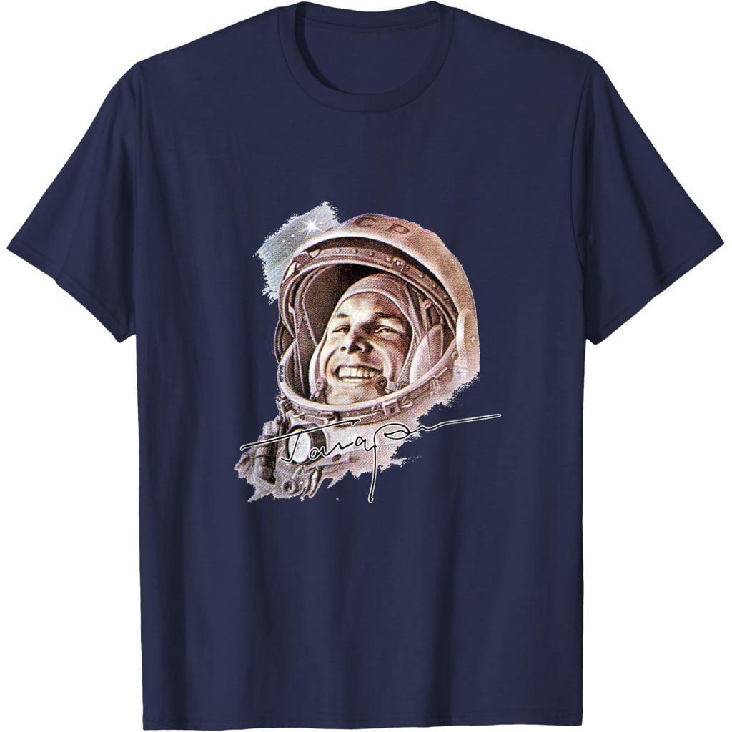 เสื้อยืดผ้าฝ้ายผู้ชาย USSR Astronaut Yuri Gagarin T-Shirt เสื้อยืดผ้าฝ้ายคุณภาพสูงแขนสั้น