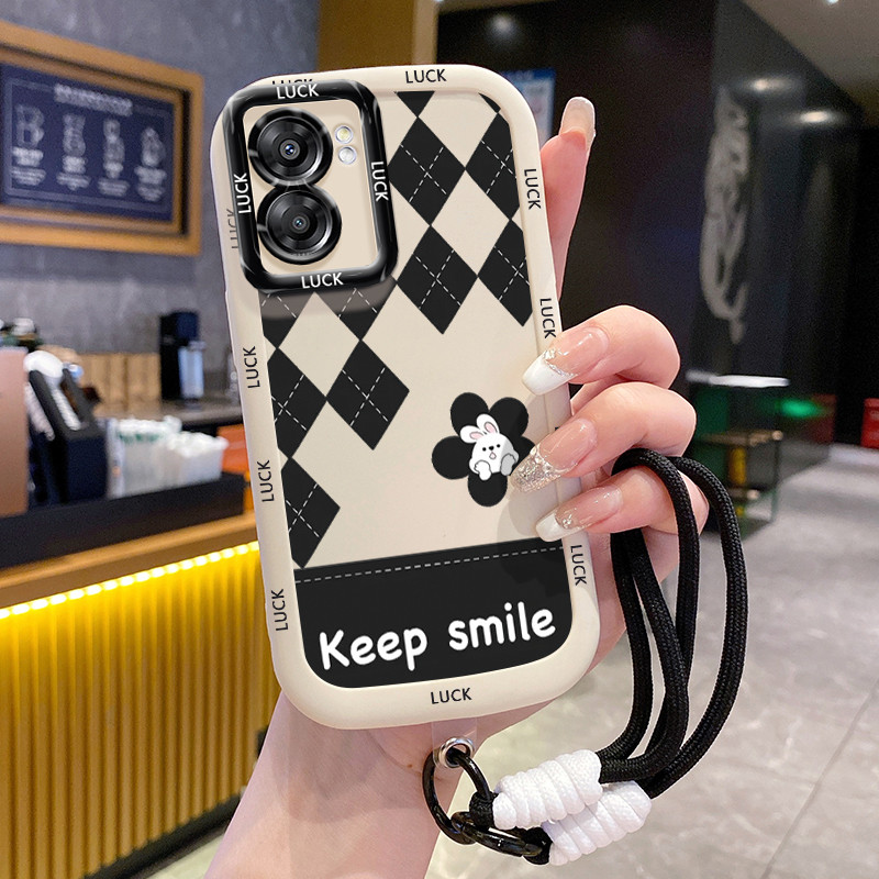 เคสสำหรับ OPPO A57 2022 A77 2022 A57s A57e A77s เคสโทรศัพท์แมวกระต่ายสายคล้องซิลิโคนกันกระแทก