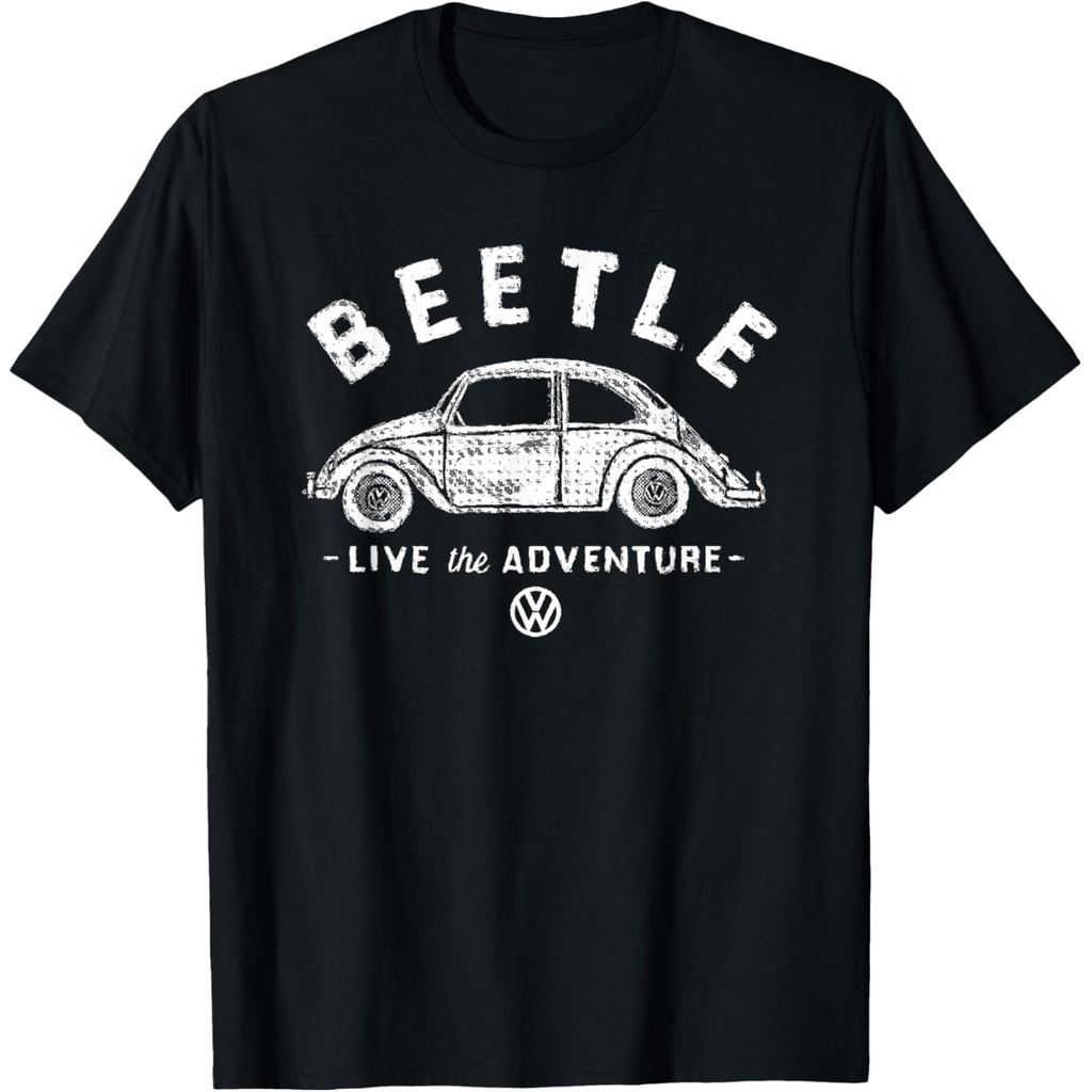 เสื้อยืดผ้าฝ้ายผู้ชาย Volkswagen Beetle White Live The Adventure เสื้อยืดคุณภาพสูงผ้าฝ้ายแขนสั้น