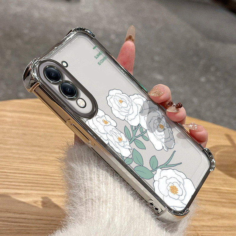 ปลอก Hp Untuk VIVO Y04 Y29s 5G Y19s 5G Y19 5G T4 Lite 5G กรณี Peony สีขาวคลาสสิกสไตล์จีนสไตล์ Kasing