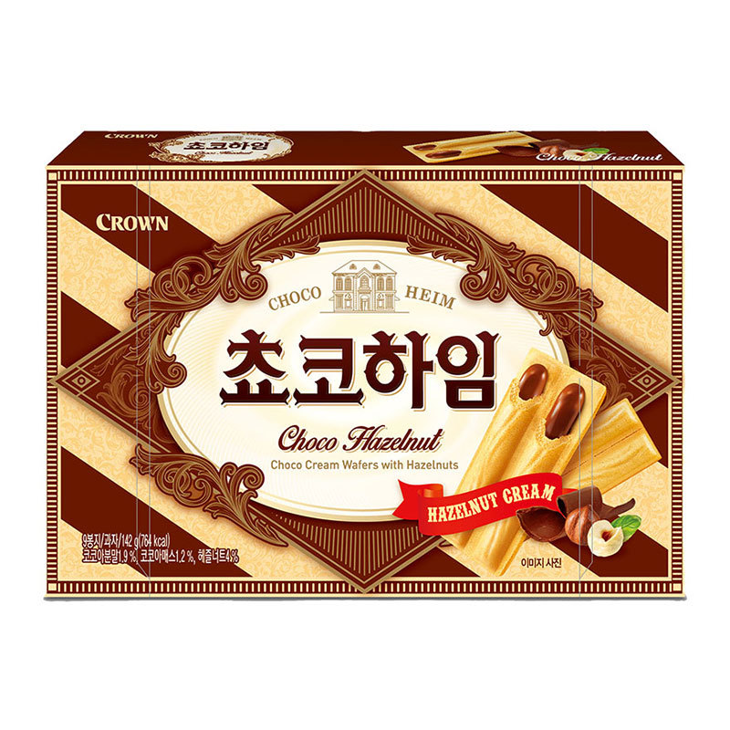 คราวน์ ช็อกโกไฮม เวเฟอร์ ช็อกโกแลต ฮาเซลนัท 142 ก. , CROWN Choco Heim Choco Cream Wafer With Hazelnu