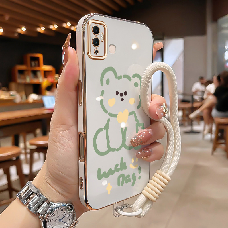 ปลอกสําหรับ Infinix Hot 12 Play Hot 12 Play NFC Case Casing simple line bear pattern Electroplated S