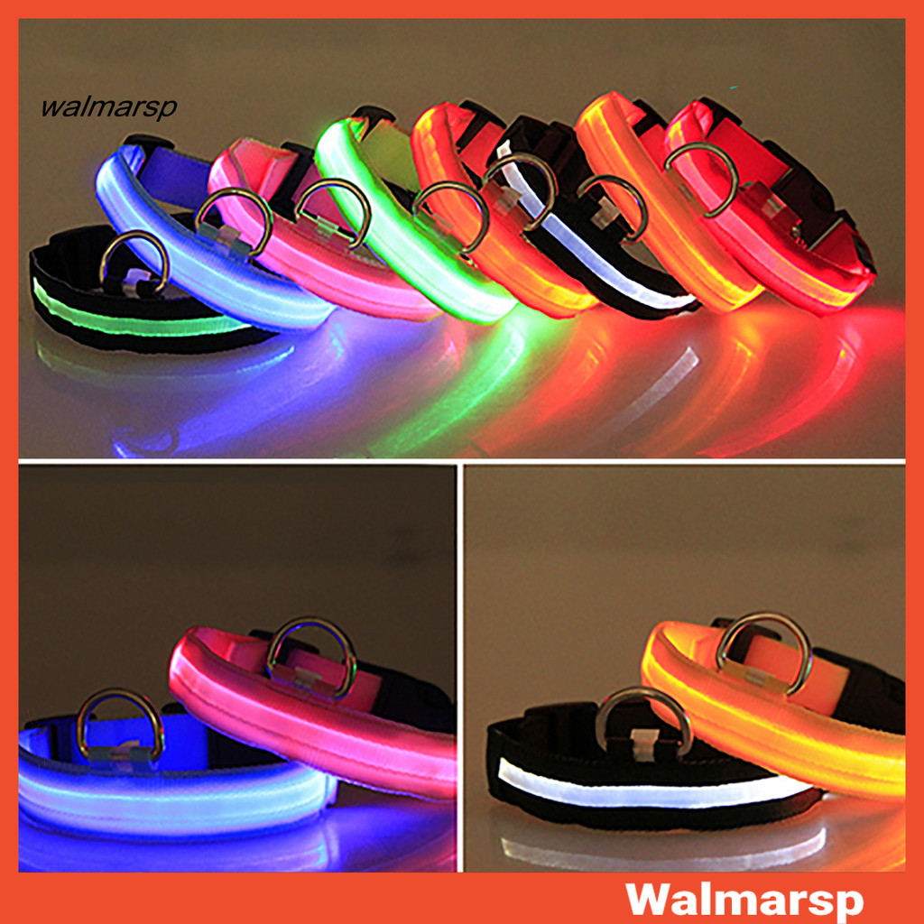 Walmarsp สายคล้องคอปรับได้ Rain Resistance Nylon LED ปลอกคอสุนัข
