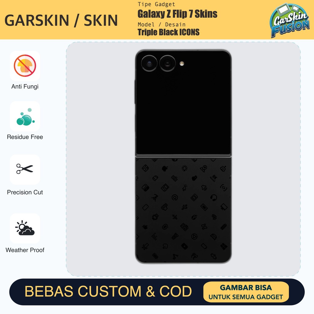 Galaxy Z Flip 7 Triple Black ICONS เคสป้องกันรอยขีดข่วน | โดยฟิวชั่น | รหัส - 14F4