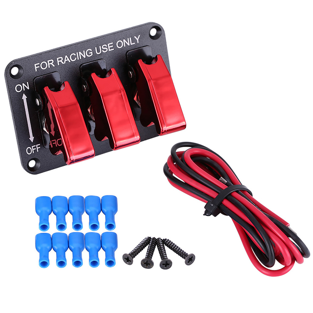 Tihoth 12V 3 Group Toggle แผงสวิตช์สําหรับรถแข่งสีแดง