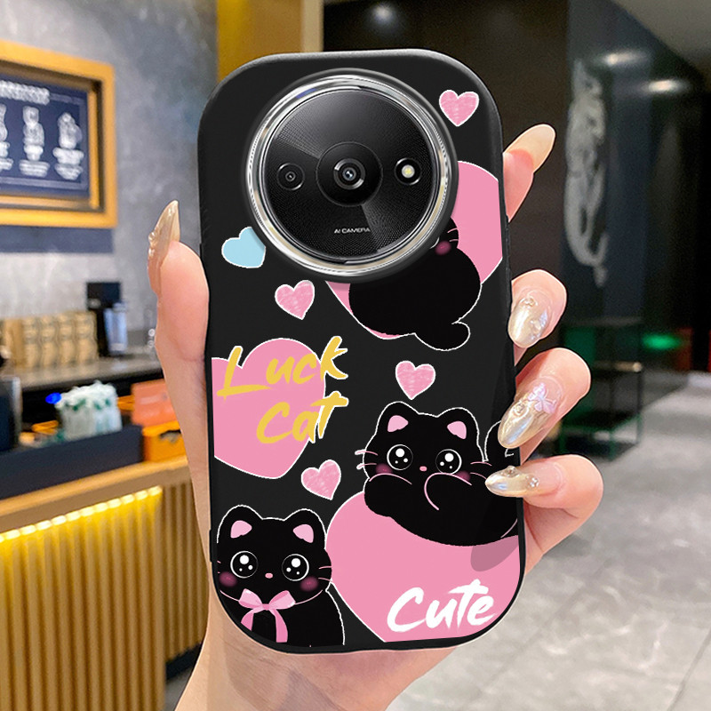 เคสสำหรับ Xiaomi Redmi A3 A3X POCO C61 เคสโทรศัพท์แมวดำรูปหัวใจซิลิโคนเสื้อแจ็กเก็ตผ้านุ่ม