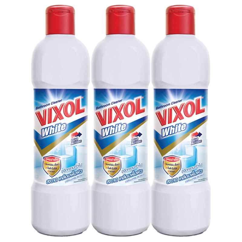 วิกซอล น้ำยาล้างห้องน้ำ ไวท์ 450 มล. x 3 , VIXOL Toilet Cleaner White 450 ml x 3