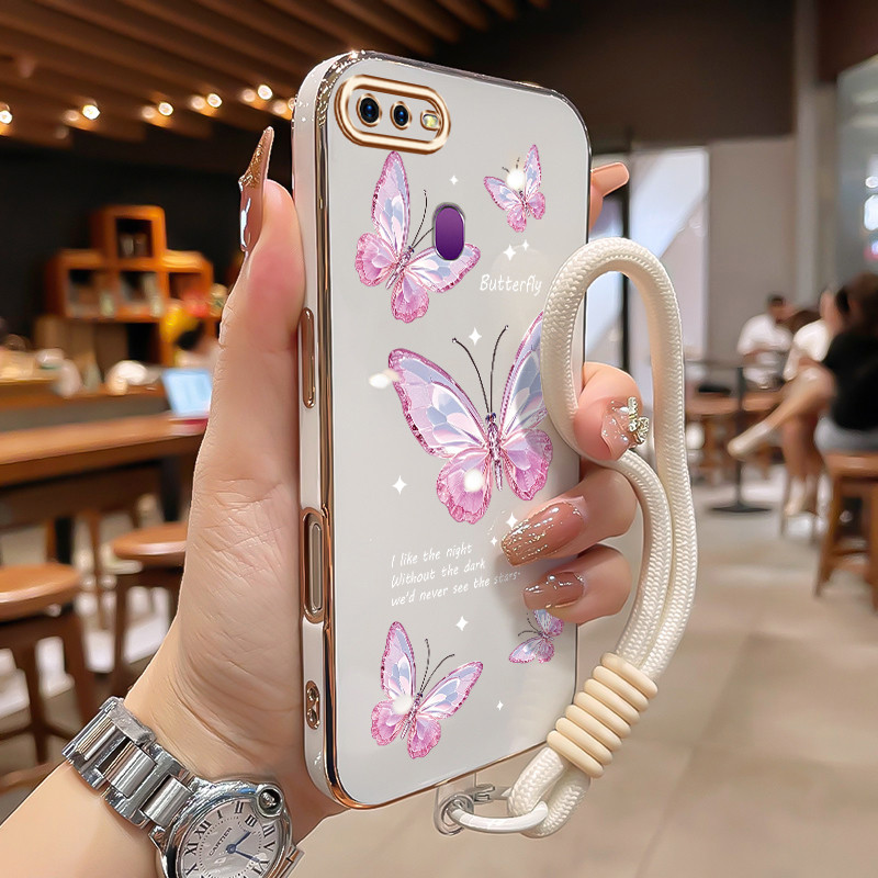 สําหรับOPPO F9 F9 Pro F7 A7X Realme U1 Realme 2 Proกรณีคริสตัลโปร่งใสผีเสื้อรูปแบบElectroplatingด้าน
