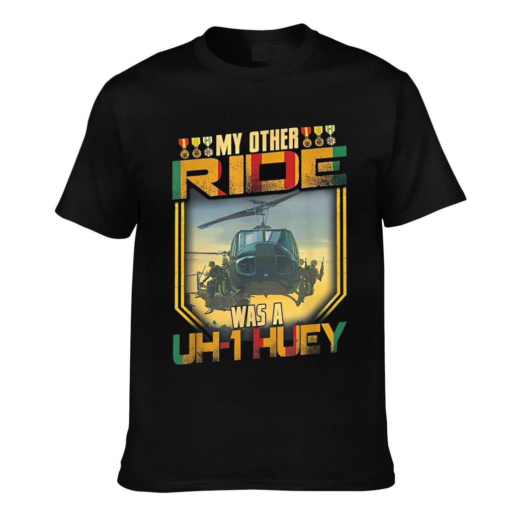 แฟชั่นพิมพ์ Uh-1 Huey เฮลิคอปเตอร์เวียดนาม Veteran Casual Mens Tee