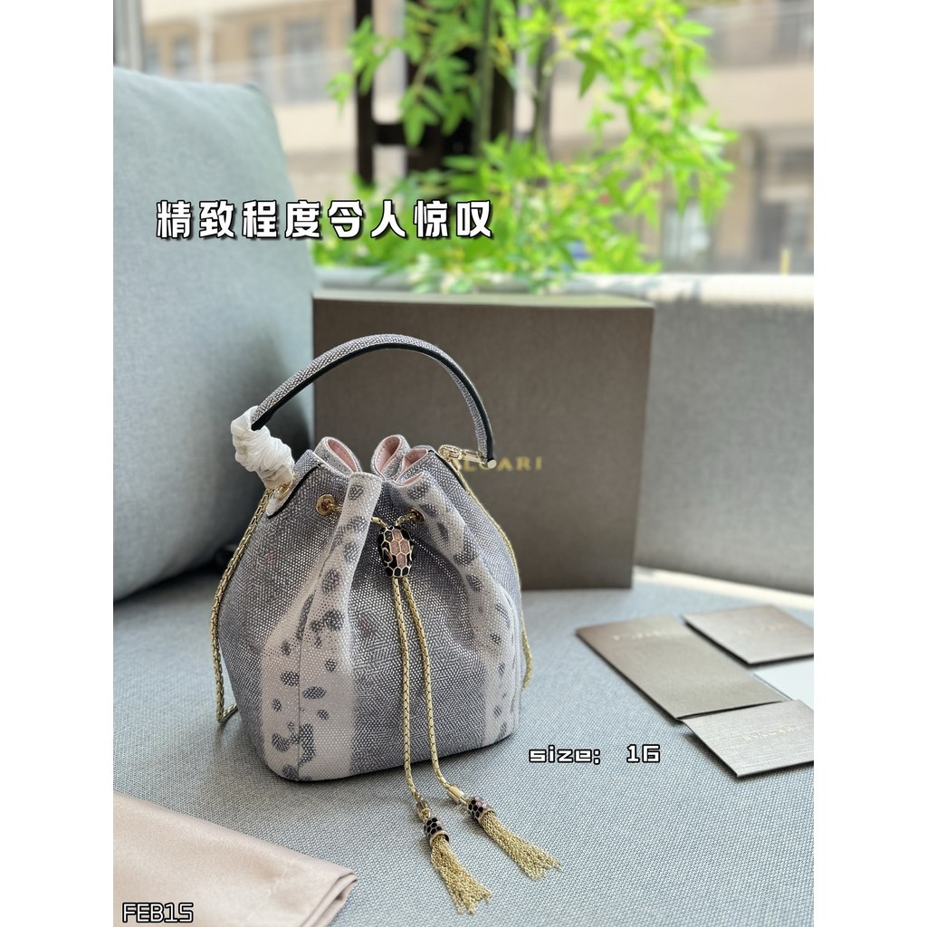 Snake Head Drawstring Buckle Water Snake Pattern Shoulder Messenger Bag