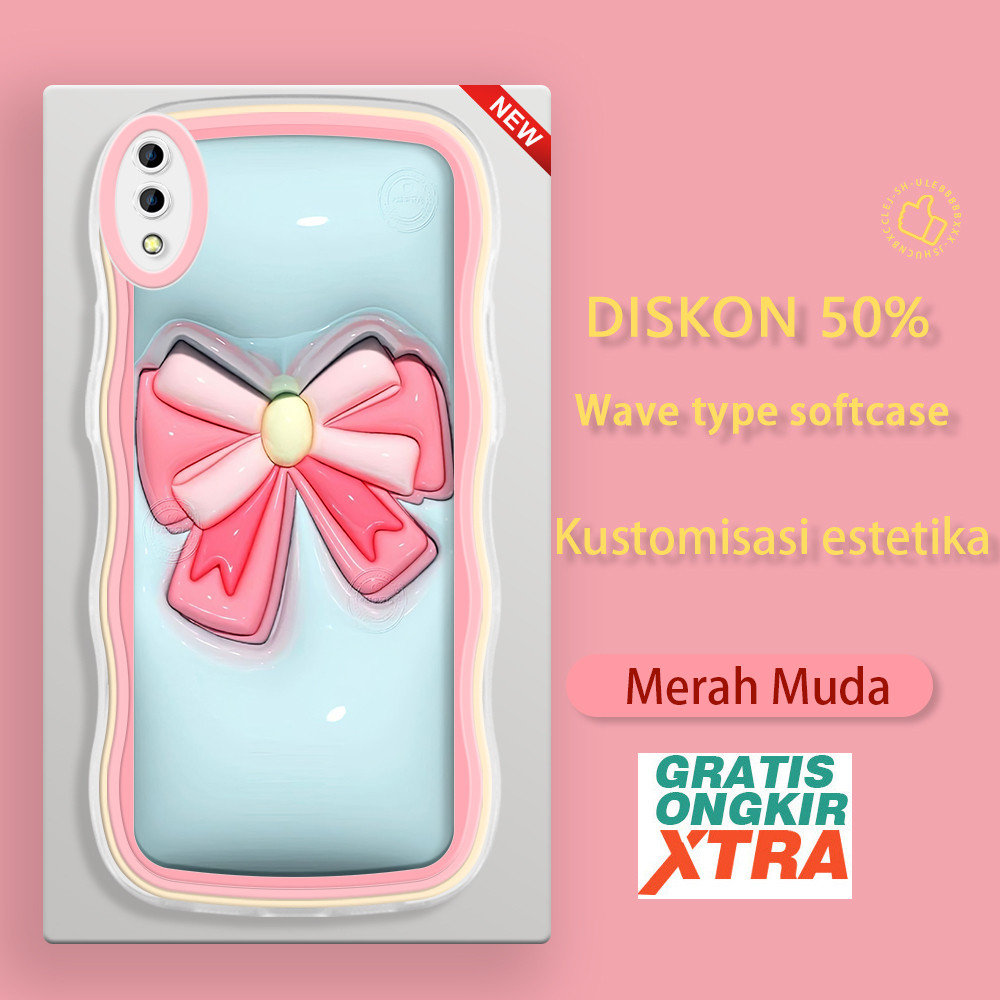 HP Vivo Y17S Y33T Y36I Y66 Y65 z3 z3i x9 x9s V11I V11 Pro V5 Plus IQOO Z7X 5G X21S สีชมพูลาย bow tie