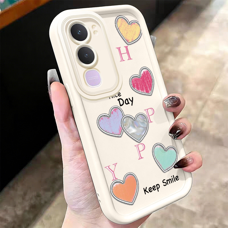 เคสสำหรับ VIVO Y21d เคสโทรศัพท์รูปหัวใจรอยยิ้มซิลิโคนซอฟต์เชลล์กันกระแทก