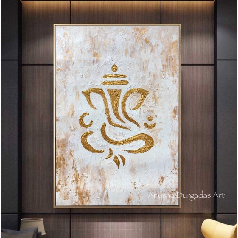 ศิลปะผนัง Ganesh บทคัดย่อสมัยใหม่ _ ภาพวาด Ganpati _ ตกแต่งอินเดียสําหรับ Entryway _ อะคริลิค Ga