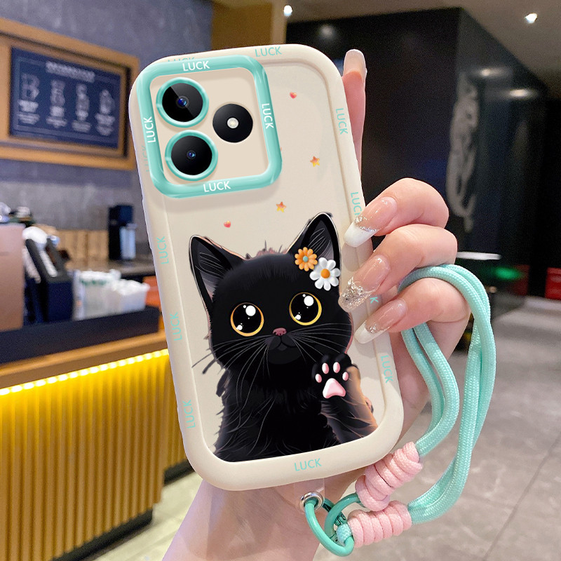 เคสสำหรับ Realme C53 C51 C51s C35 Note 50 Narzo N53 50A Prime เคสโทรศัพท์แมวซิลิโคนซอฟต์เชลล์สายคล้อง