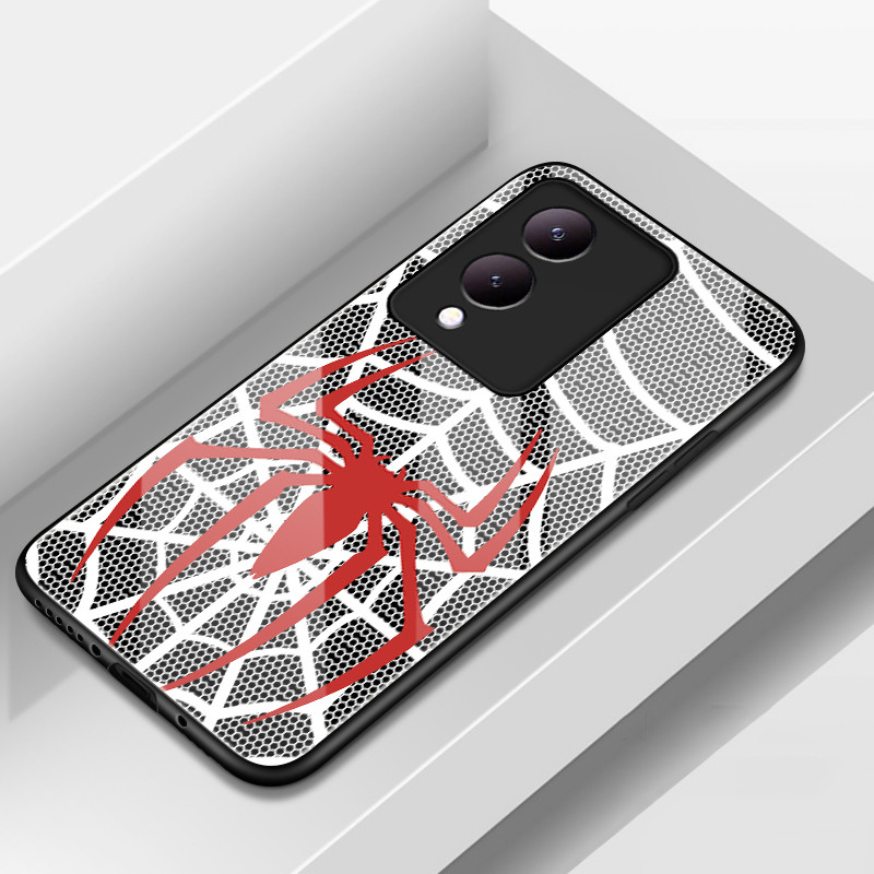 MERAH HP เคสโทรศัพท์สําหรับ VIVO Y17s Y36i 5G Y28 5G G2 5G กรณี Spider Web รูปแบบสีแดงสีขาวเคสโทรศัพ