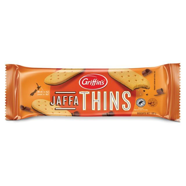 ⏰ กริฟฟินส์บิสกิตเคลือบช็อคโกแลตรสส้ม 180กรัม 🛎️ SKU 9400553455332 🍨 Griffins Thins Jaffa Biscuit 18