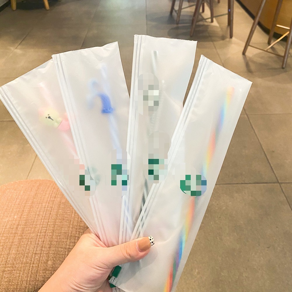 *COSYH* การ์ตูนหมีสําหรับStarbucks Straw Set Reusable With Straw Brush