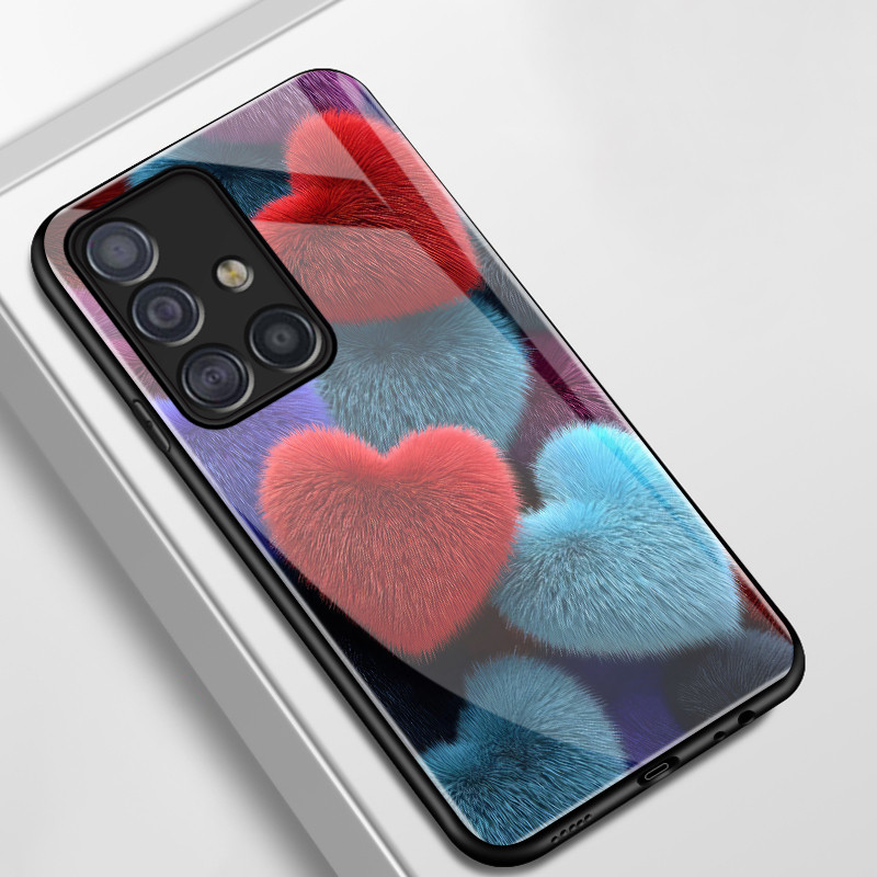 เคสสำหรับ Samsung A51 M40s A31 A42 5G เคสโทรศัพท์แก้วรูปหัวใจป้องกันการตกช็อตเต็ม