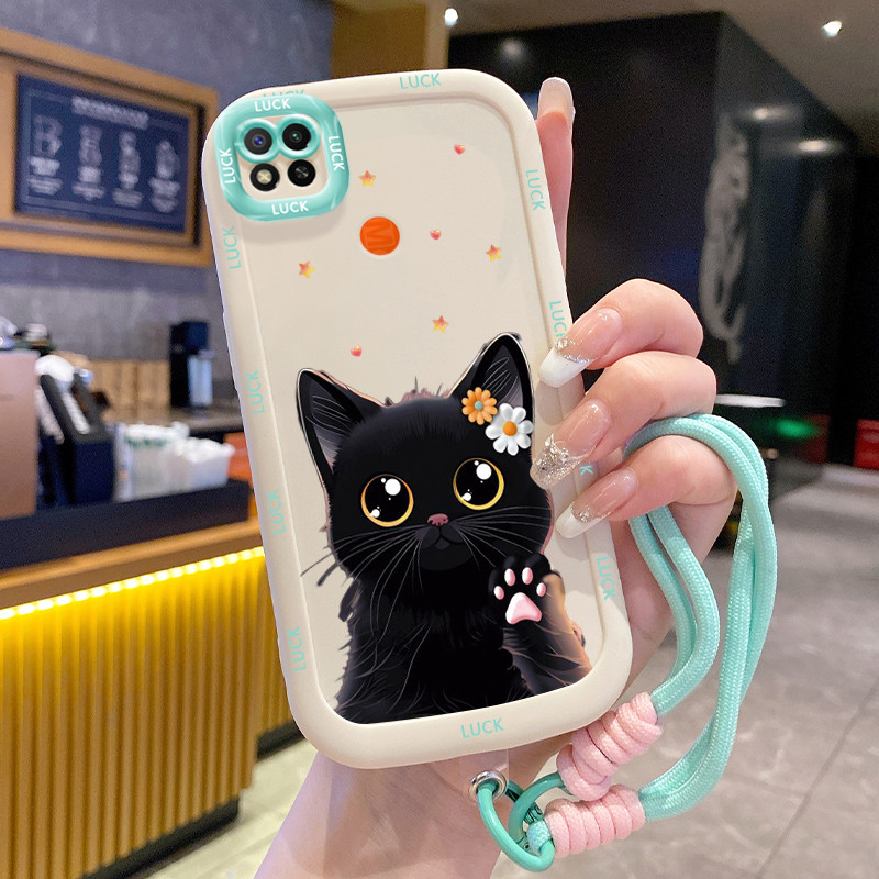 เคสสำหรับ Xiaomi Redmi 9C NFC 10A POCO C31 POCO C3 เคสโทรศัพท์แมวซิลิโคนซอฟต์เชลล์สายคล้อง
