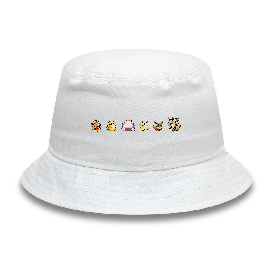 UT Pokemon Pixel Art Magikarp Psyduck Snorlax Pikachu Eevee Dragonite หมวกบักเก็ต