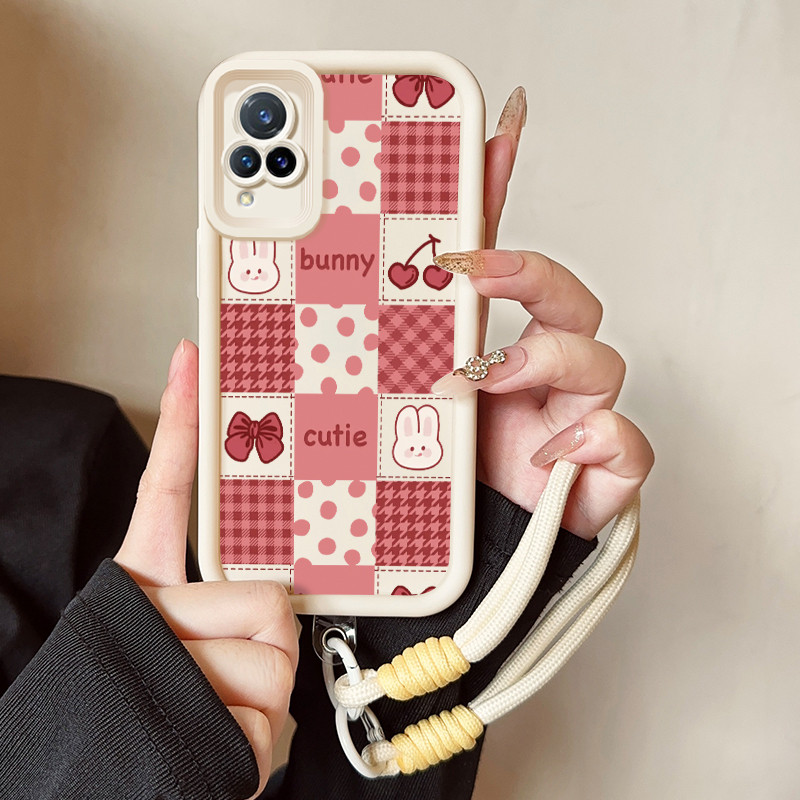 เคสสำหรับ VIVO V21 4G V21 5G เคสโทรศัพท์กระต่ายสามสีซิลิโคนสายคล้องกันกระแทก