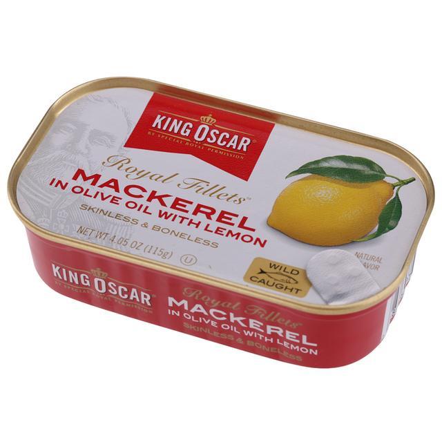 🌋 คิงออสการ์แมคเคอเรลฟิลเลท์ในน้ำมันมะกอกผสมเลมอน 115กรัม 🌠 King Oscar Mackerel Fillets In Olive Oil