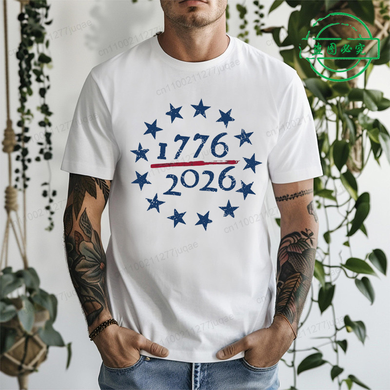 250th Anniversary Mens Shirt,1776-2026 เสื้อยืดผู้ชาย Vintage Clothing 4th of July Shirt Youth-Adult