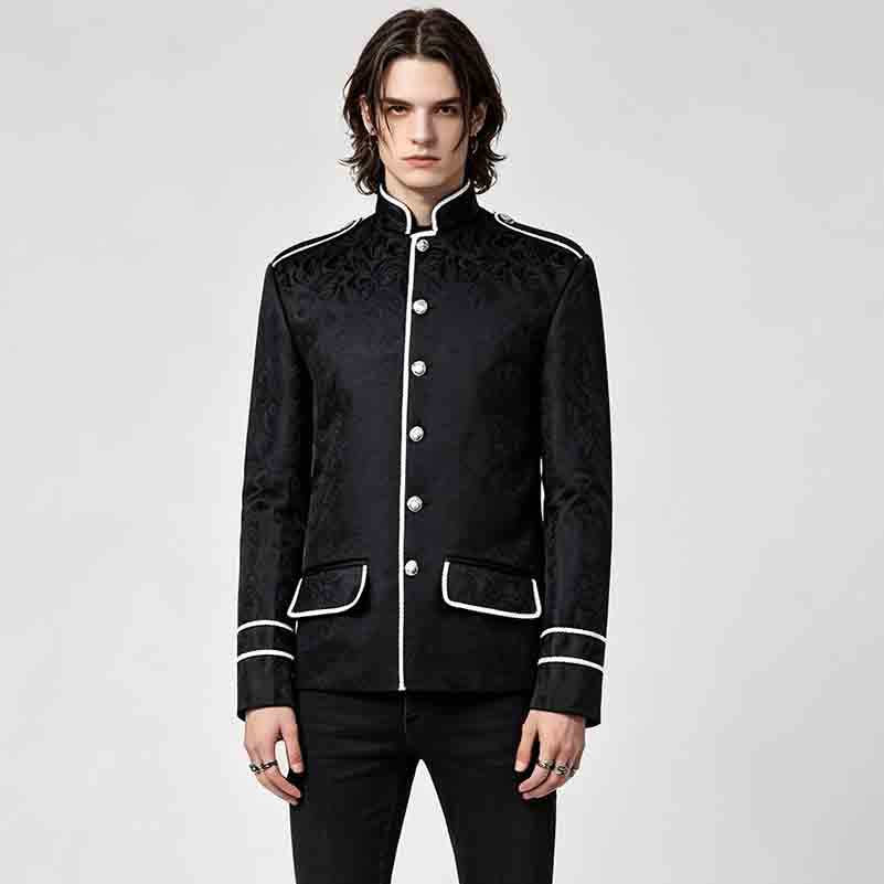 ผู้ชายใหม่ Black Steam Punk Jacket, Gothic Beige Coat, Single-up Collar Victorian Coat