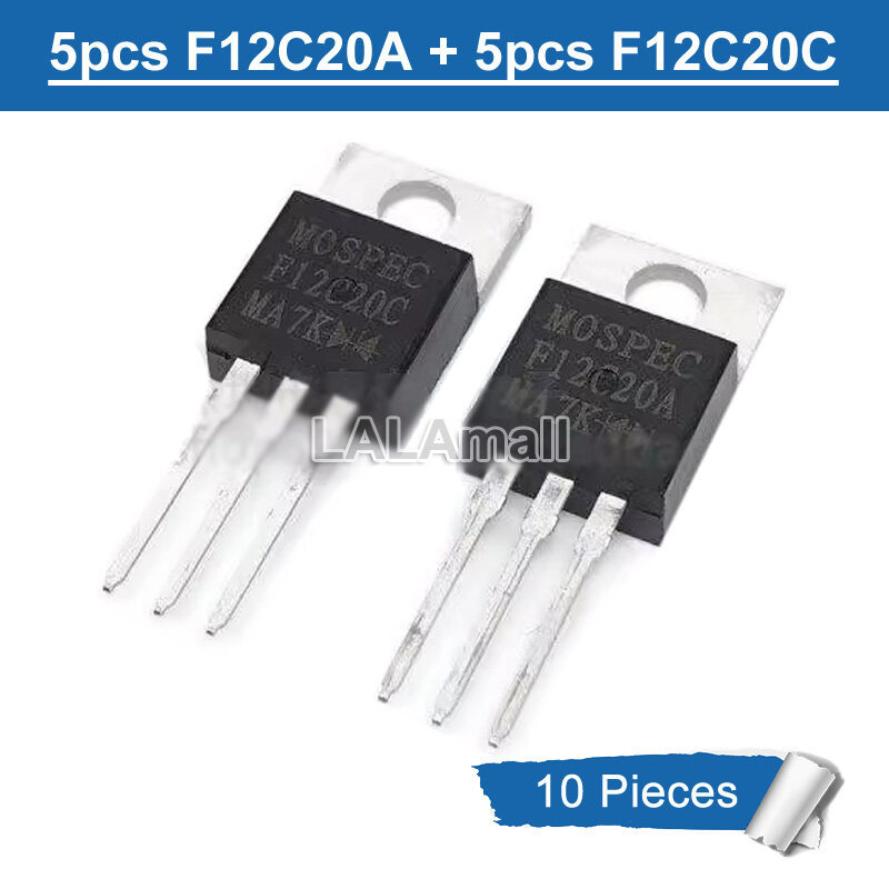 5 คู่ (5 ชิ้น F12C20A + 5 ชิ้น F12C20C ) TO-220 MOSPEC 12A/200V Fast Recovery Rectifier Diode ใหม่เด
