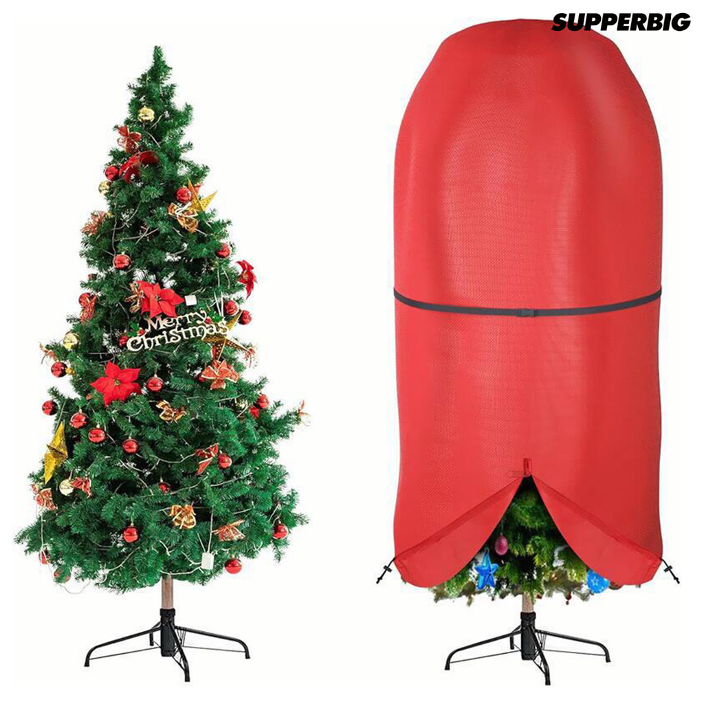 Supperbig Upright Christmas Tree Cover Tear Resistance Xmas Tree Storage Cover with Drawstring Zippe