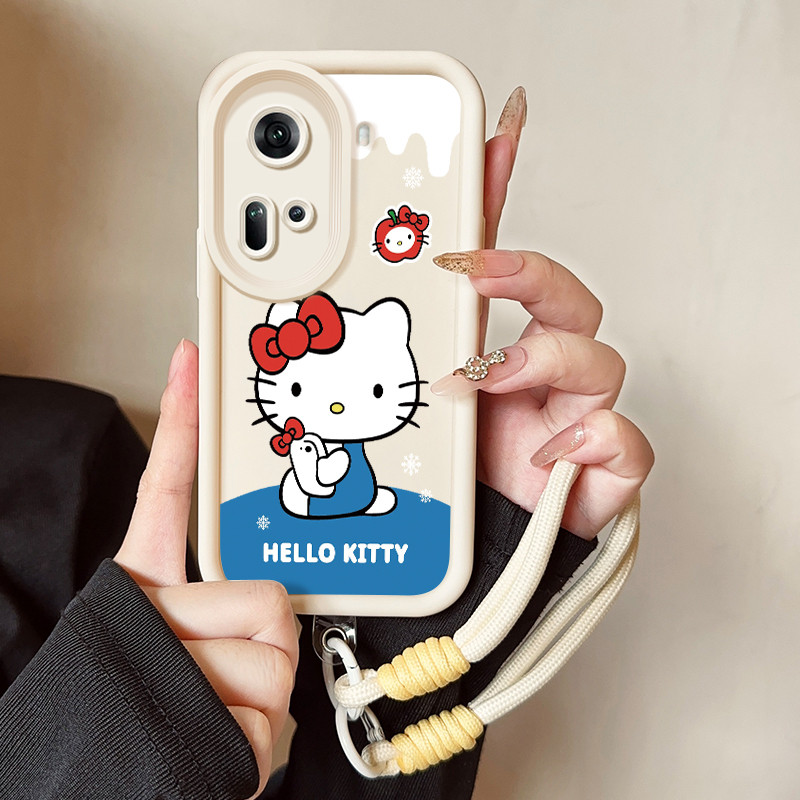 เคสสำหรับ OPPO Reno 11 5G Reno11 5G เคสโทรศัพท์แมวสายคล้องสามสีซิลิโคนกันกระแทก
