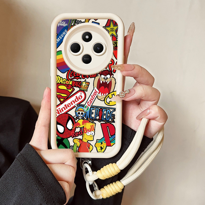 เคสสำหรับ Xiaomi Redmi 14C 4G 14C 5G A3 Pro 4G A4 5G POCO C75 เคสโทรศัพท์แบรนด์อินเทรนด์สายคล้องสามสีซิลิโคนกันกระแทก