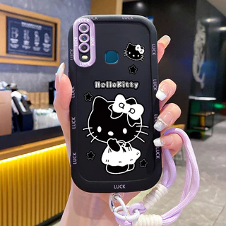 เคสสำหรับ VIVO Y12 Y15 Y17 Y11 2019 Y12i Y3 Y3s 2020 เคสโทรศัพท์แมวสายคล้องซิลิโคนกันกระแทก