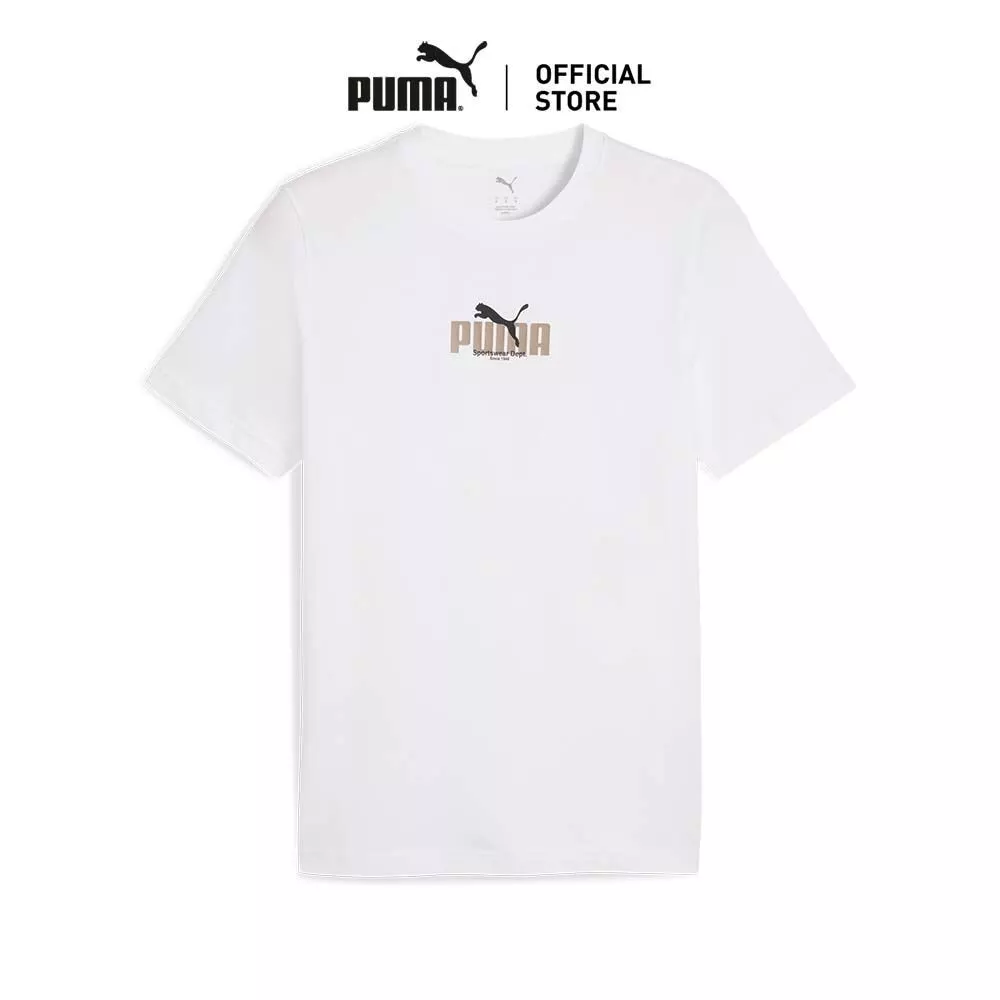 PUMA Basics เสื้อยืดพิมพ์ลายตัวอักษร PUMA สำหรับผู้ชาย สีขาว - 68803202