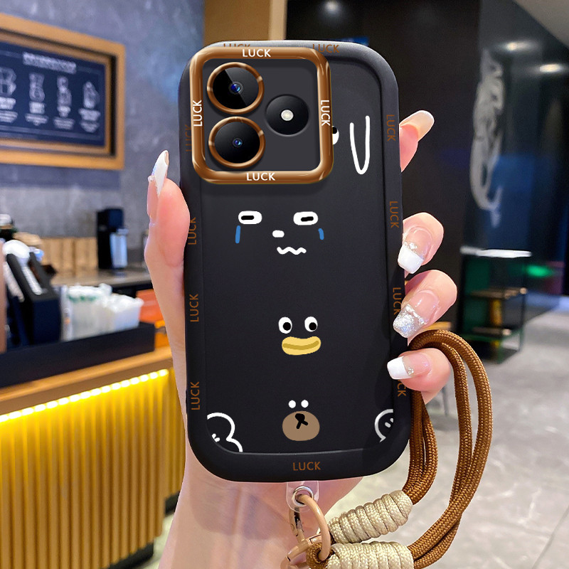 เคสสำหรับ Realme C53 C51 C51s C35 Note 50 Narzo N53 50A Prime เคสโทรศัพท์ท่าทางน่ารักสายคล้องซิลิโคนกันกระแทก